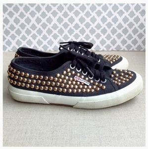 Superga Women US 8 Black Studded Lace-Up Shoes